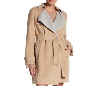 Michael Kors Wool Blend Beige Gray Wrap Trench M